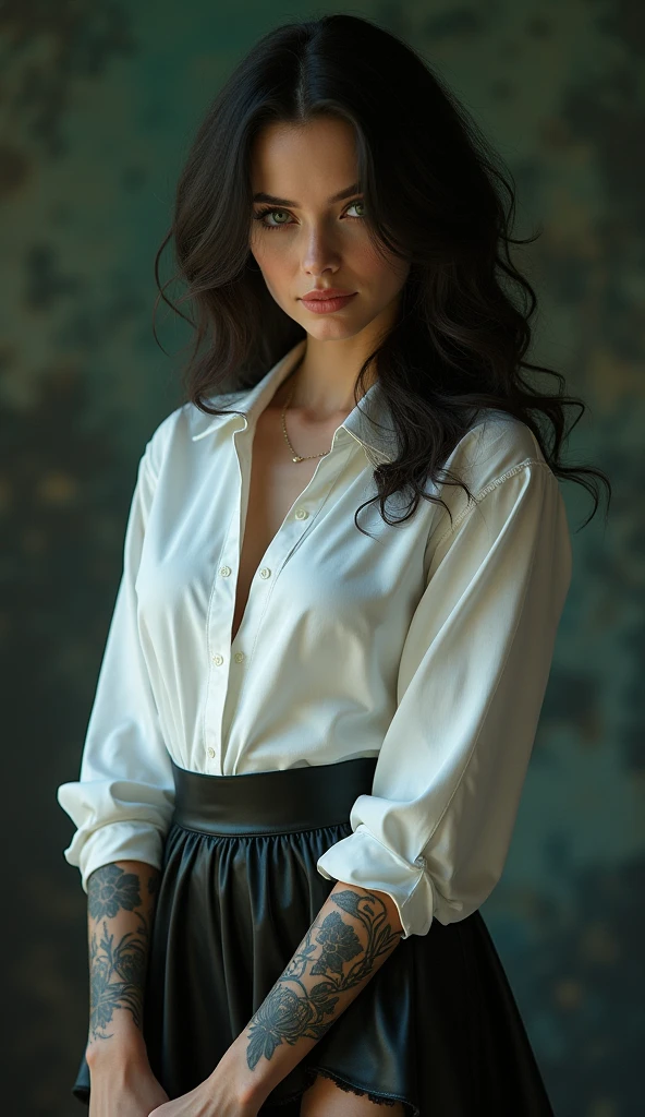 A beautiful hot 20-year-old Sri Lankan girlwas standing in a comfortable room, wearing an earth-colored blue short skirt and a shot white shirt.