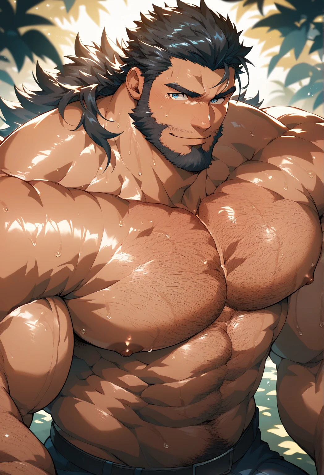 (Best Quality, 4k, 8K, high resolution, Masterpiece: 1.2), Kraven the Hunter, portrayed as a muscular giant, flexing his massive, bulging biceps, revealing defined veins and a firm, athletic build.
(Giant, Muscular Kraven, Flexing, Veiny biceps, Athletic build, Defined muscles)
A towering Kraven the Hunter, his muscles ripple with each movement, his biceps bulge in an impressive display of strength. His brown fur is matted with sweat, and his piercing green eyes are focused with determination. Flexing his arm, the tendons in