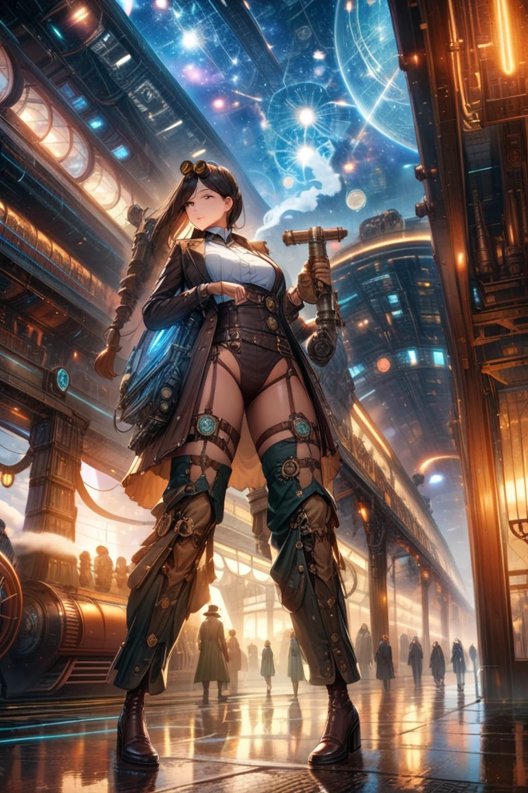 suggestive pose, random hair color, random eye color, Tenebrism art style painting,oil on canvas,(((huge big natural saggy breasts,very noticeable cameltoe))),steampunk airship background landscape,Complete Steampunk Clothes Intricade Details, WLOP, sakimichan,greg latkowski, Alphonse Mucha, Makoto Shinkai, Stanley Art Jem Lau, los dross, surreal,art station trends, unreal engine 5, 8k,concept art,digital paint, splash art, splash paint, facial portrait,grunge painting, written by banksy, Written by Greg Tocchini, Written by James Gillard, Written by Joe Fenton, Written by Keith Butcher, very detailed, symmetrical, octane rendering, concept art, Artistic, cinematic, super sharp focus, very detailed, Vibrant soul, perfection