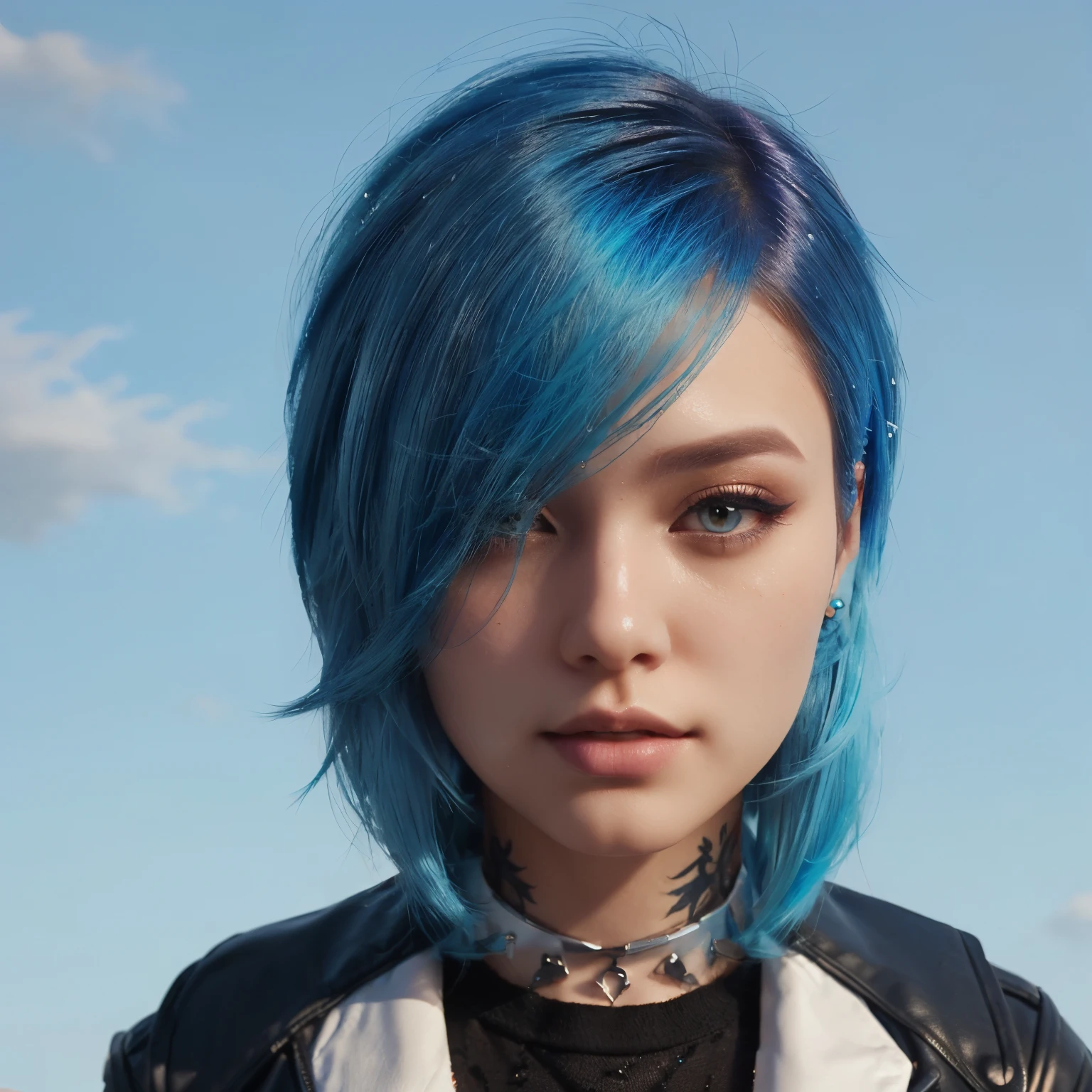 highest quallity,the perfect masterpiece,Perfect artwork,8K, (portrait of upper body:1.5),(((seen from side:1.2))),lente de close-up,normal face, Blue haired boy,(hakuhatsu:1.3),short and medium hair,(black backdrop:1.3), pearl illusion,cyber punk,fashion trend,3s material,High definition,detailed representation,C4D,3d,octane rendering,ray tracing,complexdetails,animated lighting,OCrenderizer,8K,