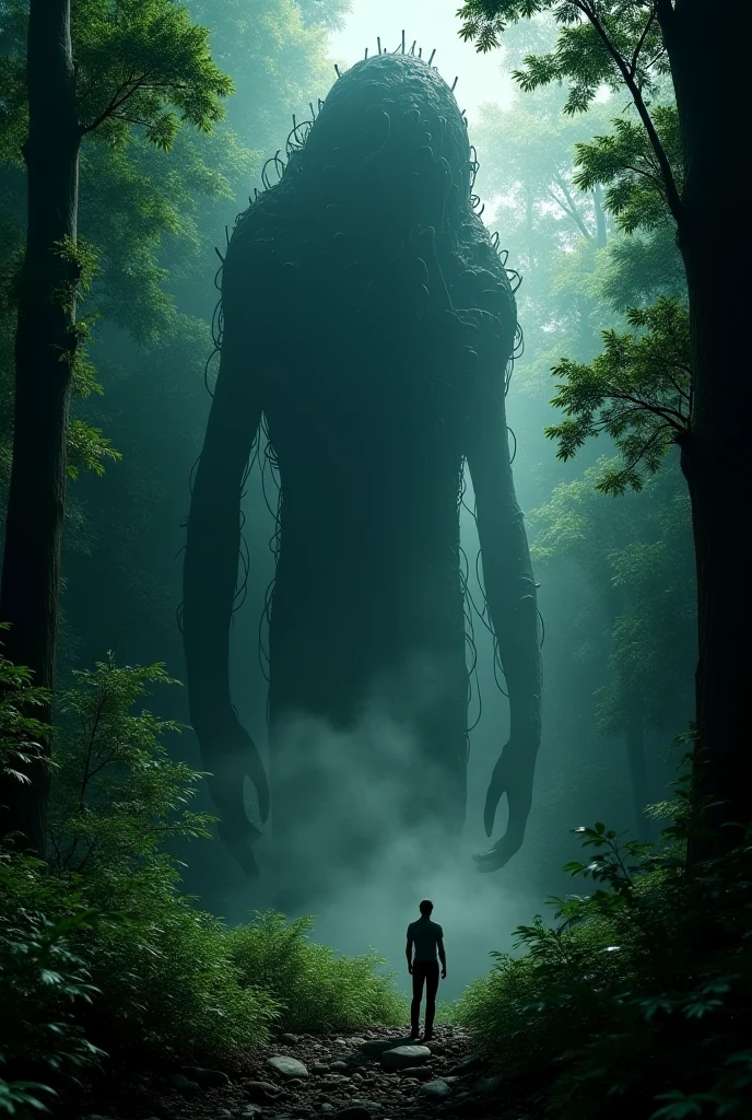 ((best quality)), ((masterpiece)), (detailed), He (Papua village) felt the presence of something massive and unseen, as if the forest itself was alive. (creepy)