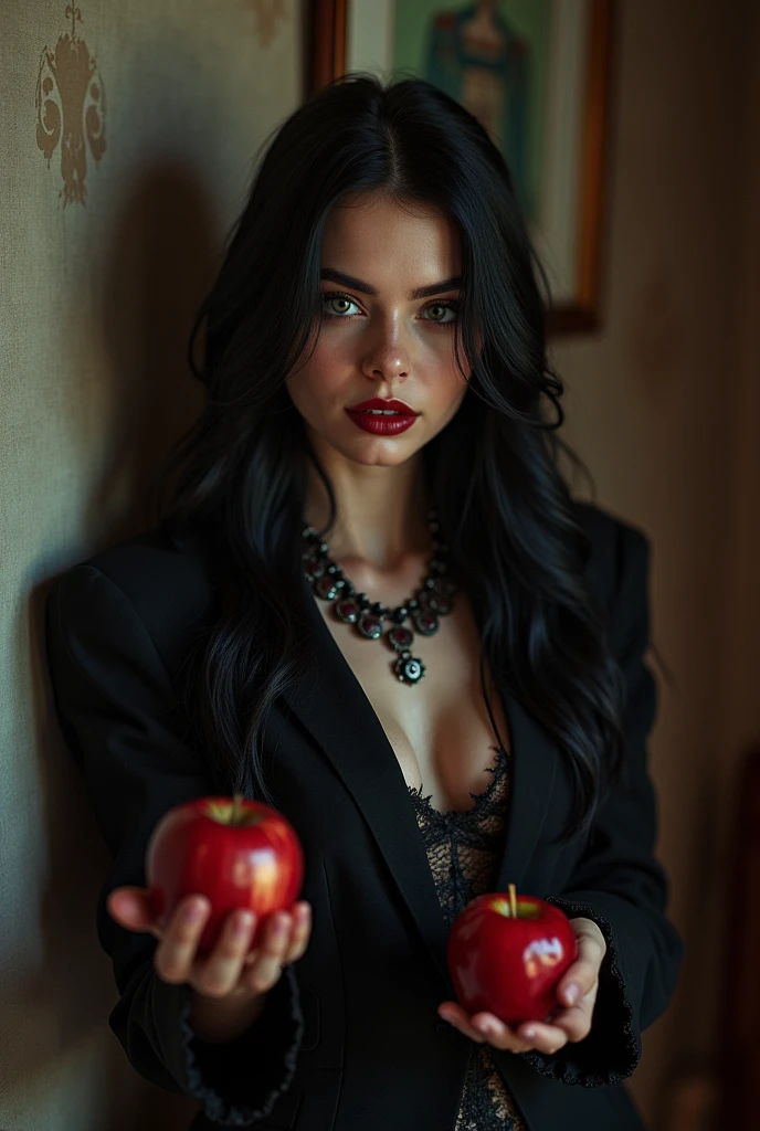 (Masterpiece: 1.1), Dark and seductive, (no words or text: 0.8), Book cover, (sexy woman: 1.3), Purple highlights, long wavy hair, (sexily posed: 0.5), Holding an apple, provocative, (sexy outfit: 1.2), Red lips, smoky eyeansions: 1.2),
(Man in suit: 1.2), Brown hair, nicely groomed, (scared: 0.8), Wearing a tuxedo, nervous expression, looking over shoulder, (suspenseful: 0.6), Hands