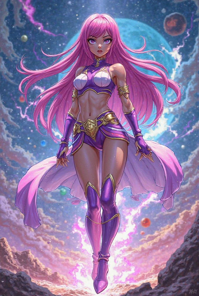 harem outfit,
smiling,
pink hair,
((full body)), perfect eyes,
(outer space background),
vivid colors,
photorealistic, by Mark Edward Fischbach, artstation, concept art, masterpiece, colorful, elaborate background, photography, smooth, sharp focus, award-winning, 8K, hrd, art by greg rutkowski,