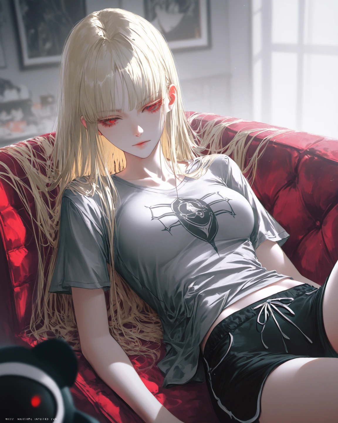 (((young woman with fair skin, tan lines: 1.3)), 16 years old, freckles on her face, freckles, black eyes, long hair, messy hair, blond hair, blond hair, blond hair, happy, well dressed , tired face, tired eyes, dark circles, NEET girl, close-up, face only, (NEET outfit, long pants, big blouse, rock print blouse), girl, lazy clothes, baggy clothes Messy clothes details, Skin with marks, sitting on the bed, sitting on the bed, cozy bed, background computer, young face highlighting his cute appearance, he is young, around 20 years old, has a green and pointed tip, an intelligent but diminutive and threatening face, night, tonight, messy room, dark room, standing in the room, side view, (Handsome face, normal red nose, face of an adept magician, young face), The color palette is dominated by earth tones, (ultra- detailed: 1.3), beautiful detailed glow, finely detailed, (dynamic pose: 1.0) on the floor) ), setting: 1.25, complex setting, ((dark room)), decorations (clothes on the floor)), high resolution, sharp focus, (ultra detailed, extremely detailed), (photorealistic art: 1.37 ), (extremely detailed 8k CG unity wallpaper), (((dark colors, moody subject))), (intricate), (art), (best quality), Artistic photography, (photograph taken by sldr), ( complex background), perfect rendered face, perfect face details, realistic face, realistic photo, ((intricate details)),(((realism))