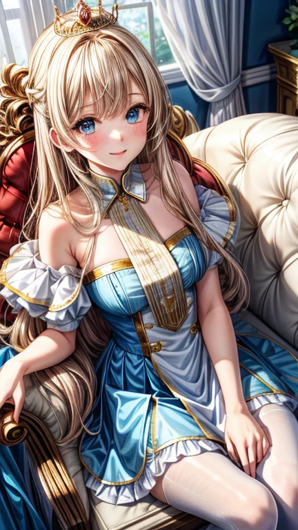 (masterpiece, Highest quality:1.3), (Super detailed:1.4),(Super detailed顔:1.2),(Super detailed目:1.2), (hyperRealistic:1.3), (RAW Photos:1.2), High-definition RAW color photos, Professional photos, (PhotoRealistic:1.4), (Realistic:1.4),8k,Professional Lighting, Perfect Anatomy, BREAK,small breasts,(blush),(Bright smile:1.2), High detail, Sharp focus, dramatic,dutch angle,Medieval Princess,Inside the temple,Offering prayers,gem,ring,necklace,Blue Dress,crystal