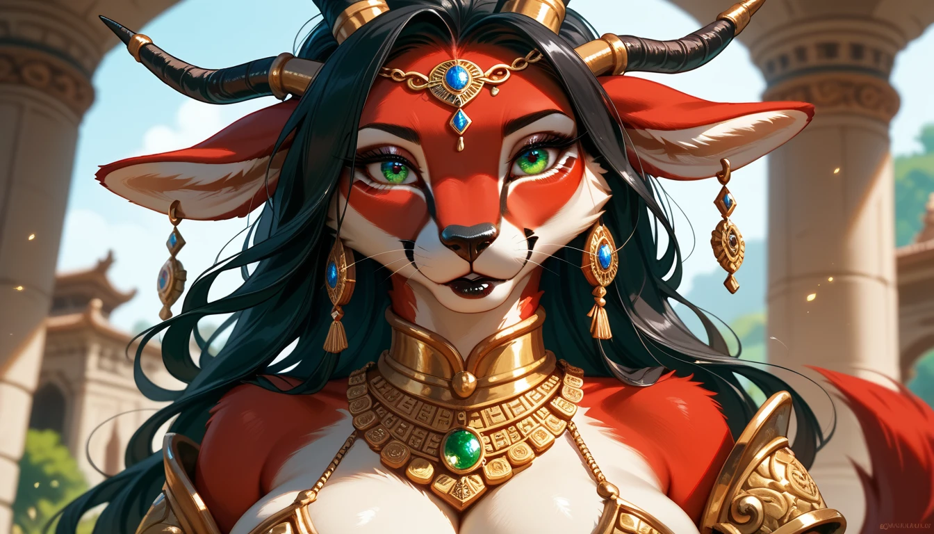 lioness, naked, black fur,elf ears (horns on head) ,black hair (Red eyes)(Best quality,ultra detailed),bright colors,sharp focus,realistic,photorealistic:1.37,Forest background,warm sunlight,portrait,anime style,green foliage,elegant,playful,lush,flirty,bright features,enticing expression,seductively posing,Lush landscapes,wild and wild atmosphere,bewitching look,long flowing white hair,swaying gracefully,Светящиеся Red eyes,shrill, but exciting,horns,small waist,(no underwear),tantalizingly revealing,confident and radiant energy
