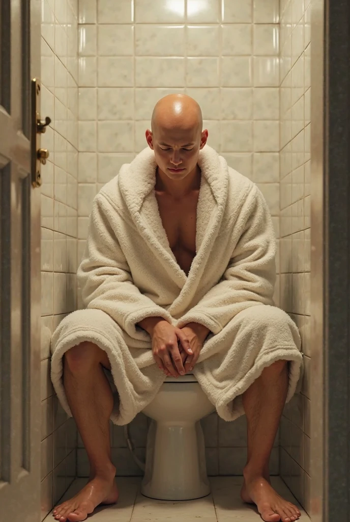 40 years old,Hidetoshi Nakata,(Kogoro Mori 1.3),Oriental face,whole body,Lean,muscle,bathroom,Kneeling,black,foot,White socks,Baldhead ,transparent,Thick body hair,underwear,Topless,Densely hairy,Fortitude,HD,With a mustache