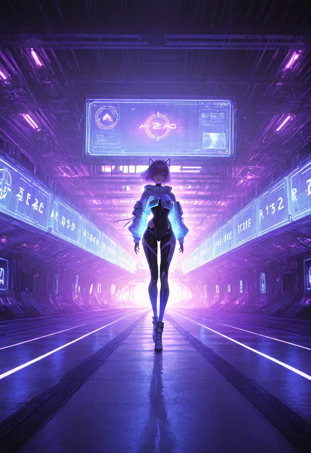 A spectacular parade in a futuristic metaverse theme park with colorful neon lights