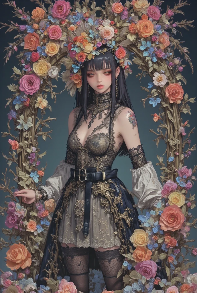 Unbeatable masterpiece, Ultra photo realsisim, Perfect artwork, Intricate details, Best quality, Strong light,High contrast, Dynamic pose,(best quality,masterpiece:1.2),(colorful hair:1.5),(long hair:1.5),(crystal:1.5),,Broken mirror,(Masterpiece, Top quality, Best quality, offcial art, Beautiful and aesthetic:1.2), extreme detailed details,Flowers,(Fractal art:1.3),Colorful,highest details,Real photos, Real Photographics, (Real skin texture),(Realistic)1girl,(masterpiece, top quality, best quality, official art, beautiful and aesthetic:1.2), (1girl), extreme detailed,flowers,(fractal art:1.3),colorful,highest detailed,