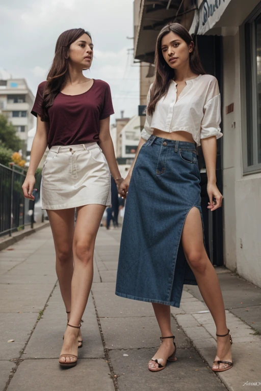 Create a image of girls group she walk on the rode and she wear only psinty and top