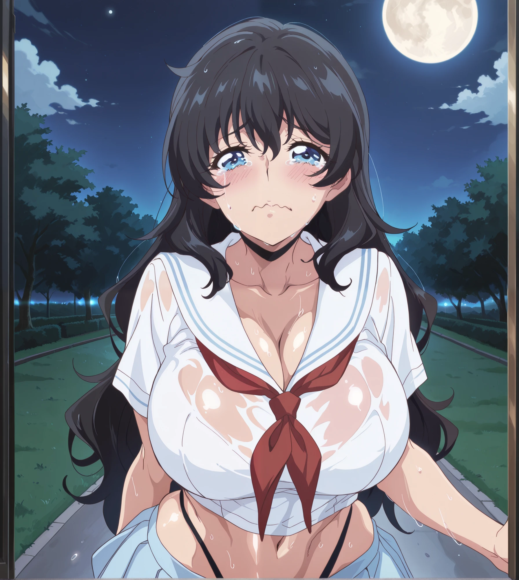 solo, umi sonoda, long hair, blue hair, (yellow eyes:1.5), ,live stage, nsfw, .(nude, naked, 1girl, solo, ,large breasts ) ,nipple, flooding、Abandoned amusement park、fire、heavy snowfall、frozen、 file, crying ,flooding、abandoned hospital、fire、heavy snowfall、frozen、 、whole body, space