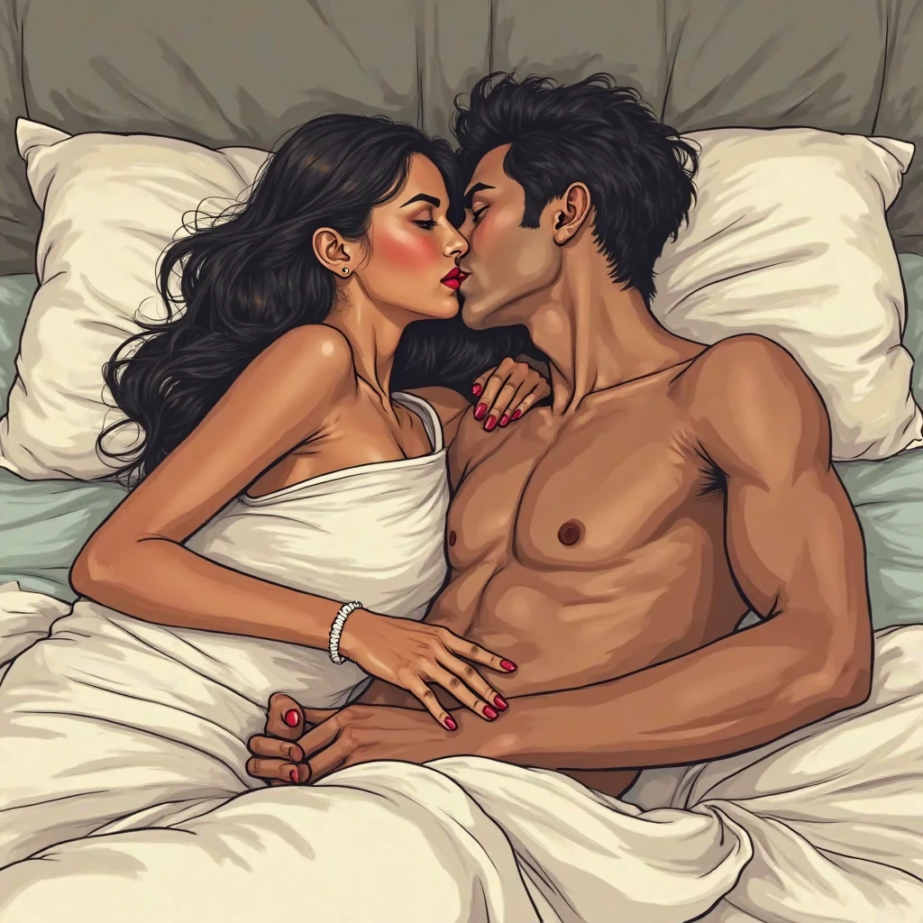Draw a girl having sex with her husband on the bed