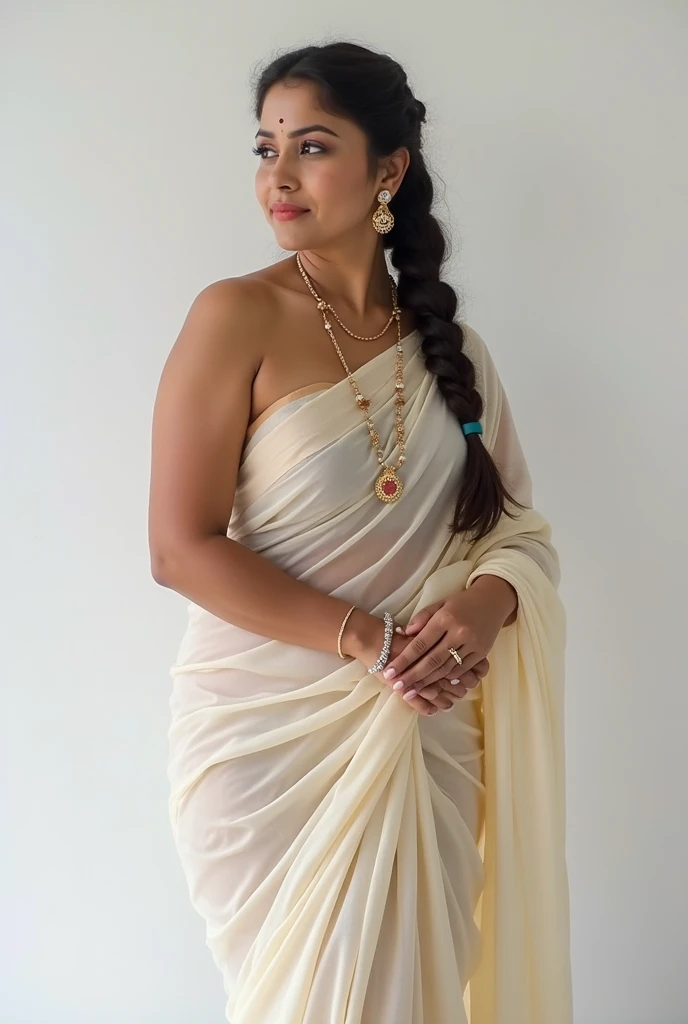 Kerala teacher in white saree navel visible nude breast visible