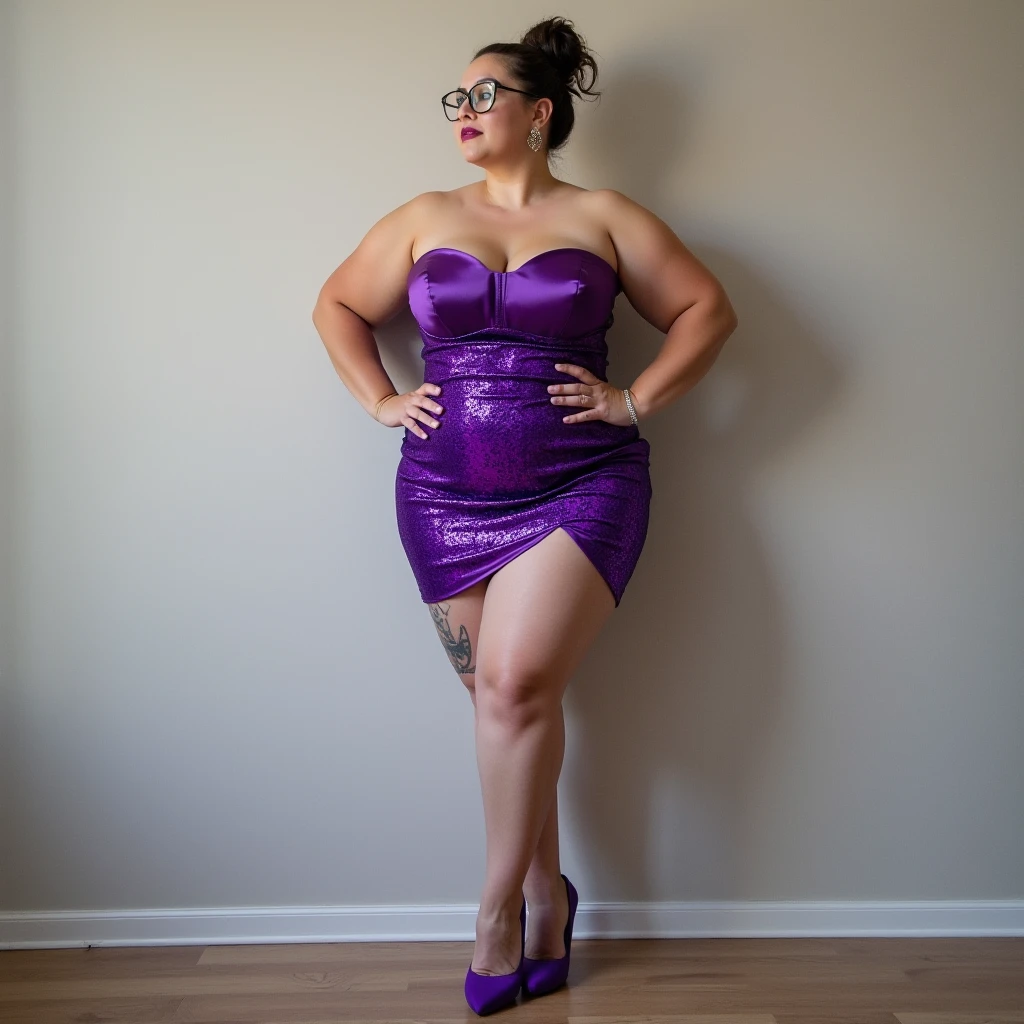 Fat woman, 40 years old white Caucasian woman, big hips, trick thighs, busty cleavage, fancy dressed, dress, necklace, earrings, public bathroom, full body picture, long straight blonde hair, elegant hair, make-up, pink lipstick, chubby, bbw, beautiful woman, serious