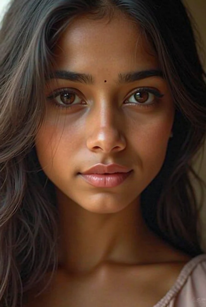 A girl with natural beauty and long hair she is a Kerala girl that girl was zero makeup she is a Christian girl she have a jesus cross pendant in she's neck she have a red churidar she was medium sized body she have a small smile