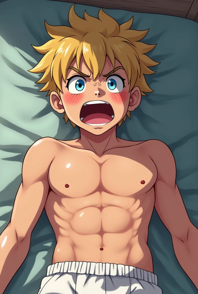 Small, sexy, slutty, wide hips, femboy roll caskett, blonde, long spiky hair, slutty broken red clothes, sweating. His own pathetic little soft flaccid phimosis uncut foreskin penis is leaking precum and blood, extra small penis, micropenis, tiny heavily bruised testicles, he is grabbing his own testicles and squeezing them, self castration, self ballbusting, bruises, a little dripping blood, his face is a mixture of pleasure and pain, hands on own testicles, busting own balls, bruised swollen ruined broken squeezed testicles, grabbing own balls, background close up image of balls being destroyed purple and broken.