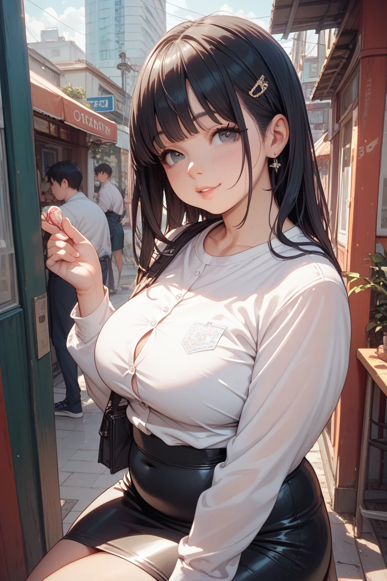 Only one european woman, 30 years old, There's an adult woman in a park, wearing Chearleader uniform, White panties, High Socks, Glasses, Dark Hair, Red Lips, Shadow eye, Slutty Makeup, twintails, beautiful chest, Big boobs, Clivage, Second life avatar, Beautiful screenshot, Second life, Front view, seductive woman, high quality, Very detailed skin