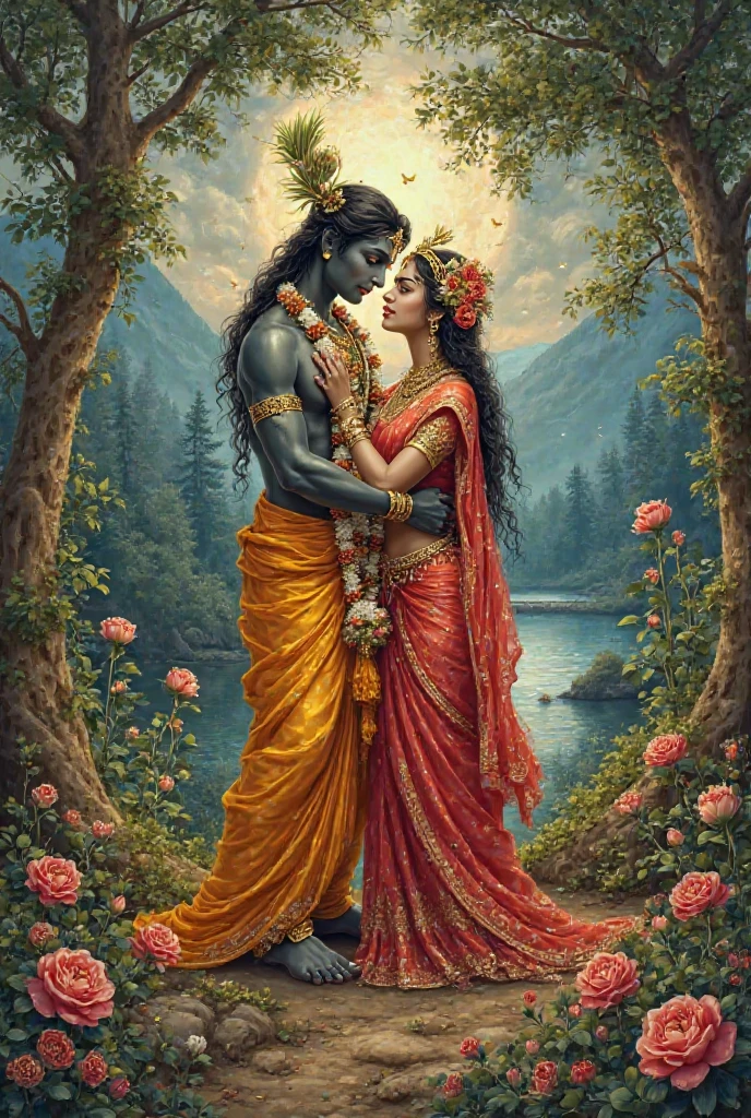 Create a picture of Radha Rani with krishna