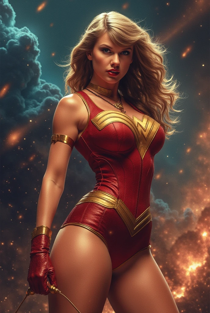 A HOT AND SEXY MUSCULAR SUPERGIRL COMPLETE WITH A EROTIC SUPERGIRL COSTUME AND CAPE
