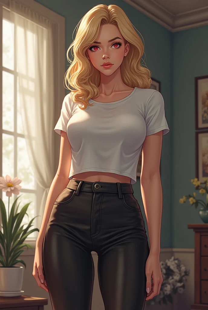 1 Gorgeous woman, wearing a black shirt with white shorts and white stockings, maid/Spiderman, very tight clothes on her body, Gigantic Breasts, (blonde hair) and (blue eyes), looking at the viewer, making a face with her tongue, well defined and uniform body, she is in a hotel room with a white bed and a window with night scenery, blush, licking lips, Anime, masterpiece, 16k, UHD, highres, award winning, best quality, high details, anatomically correct, ccurate, masterpiece