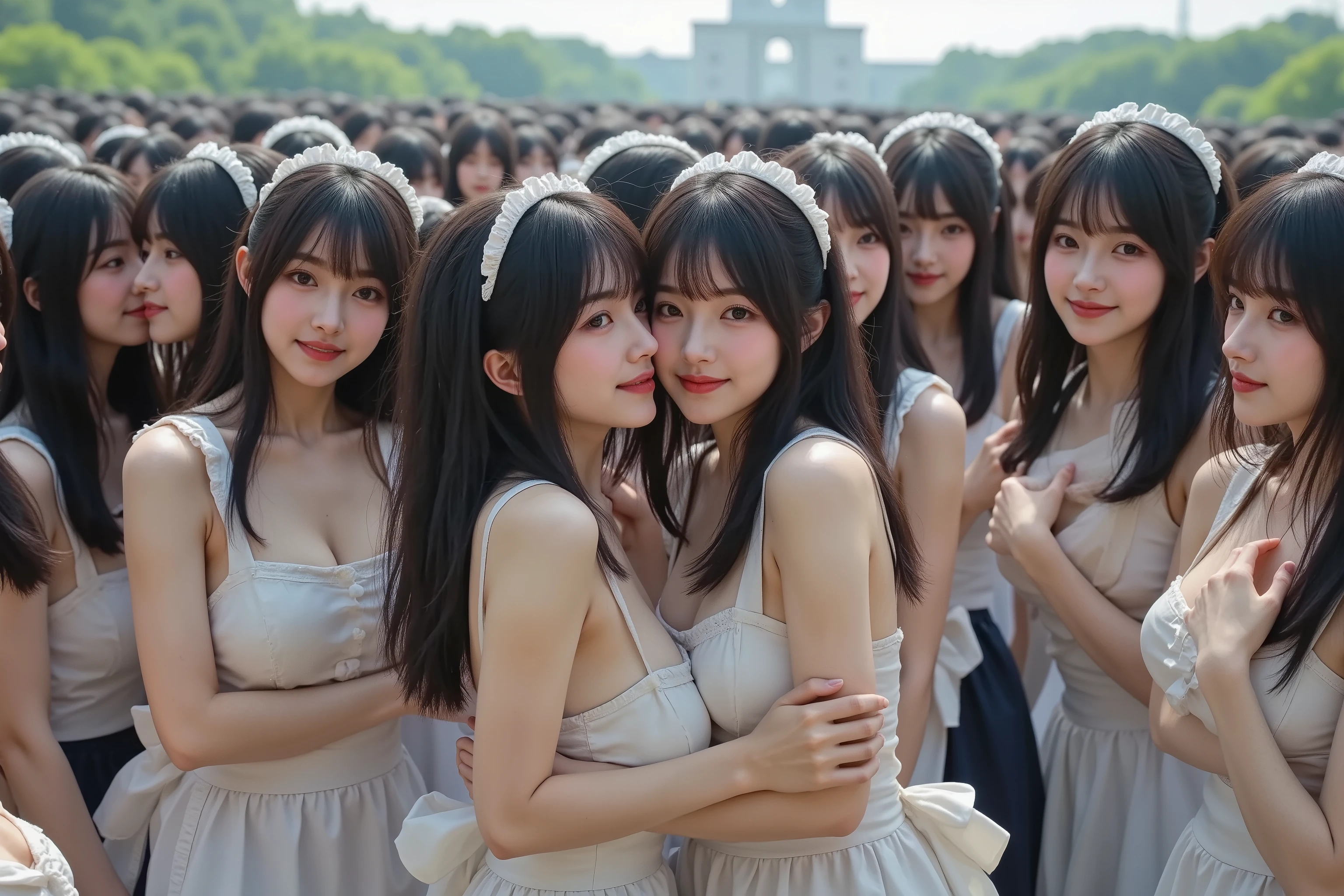 (((Myself = Japanese Beautiful Super Clones multiply girls))), (((((Japanese Beautiful Super Clones Multiply Girls Face, Hairstyle, Body Type, Female Body, Super Big Breasts, Exact Perfect Match))))), (((((My clones multiply; a large crowd of girls writhes., many of us are clones of girls who dote on each other and hug and flirt with each other super dense lesbian super passionate sexplay kissing and licking their cheeks I can't help but like Many of us are clones of girls, Many of us are clones of girls having sex with each other and it feels good, A large crowd of All Super Clones Multiply Girls is rushing over here and hugging))))), (Super Best masterpiece, Raw Photography Art, 16k, best image quality, super high resolution), ((Xiaoyan, black hair, semi-long hair by the pool, gravure idol, very cute smile, 27yo)), ((Very Beautiful, Detailed and Accurate Female Body Movements Very Accurate and Uncomfortable Hand and Foot Movements, Super Big Breasts, Cleavage Enhancement)), (((classic western maid costume that matches all looks))), ((Western architecture palace vast green garden secret garden worldview)), (Very detailed and accurate1Point perspective drawing super wide angle field of view I don't need a subject right in the middle), (((((All Super Clones multiply girls love love love))))), (((Super premium work)))