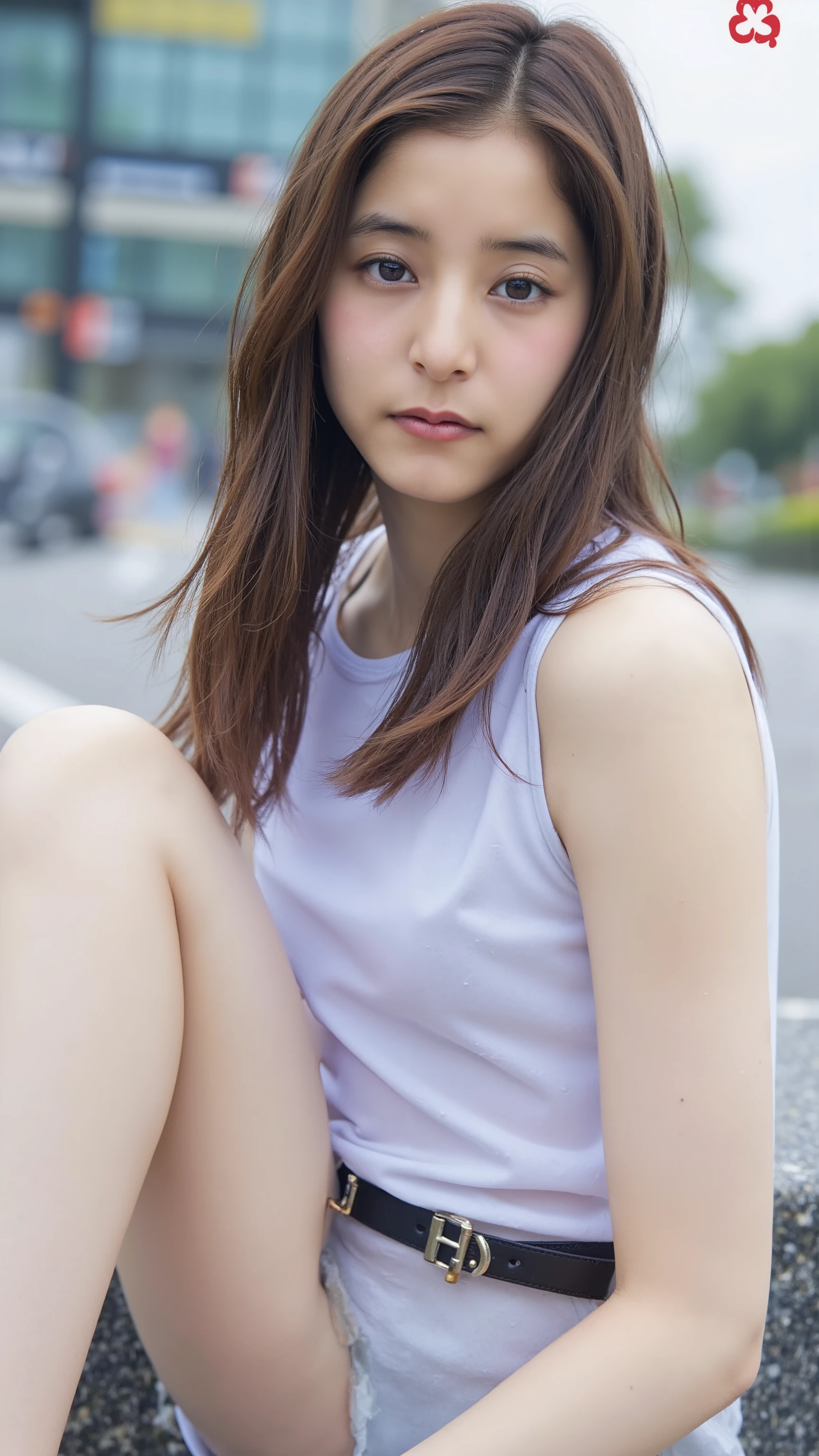 HIGH RESOLUTION PHOTOS OF YOUNG JAPANESE WOMEN, masterpiece, great quality, complex details, very detailed, professional lighting, (electronic flash ), (sharp concentration), Alone, 1 girl, Seductive Poses for Gravure Photography, (flat chested:1.5), (wet close, Haile Leotard, hidden nipples), (small head, Xiaoyan, petite body, slender, slim thin body, skinny, thin waist, small ass, thin legs:1.2), white skin, detailed face, detail eyes, sophisticated nose, obscene expression, outdoor, dusk, (perfect hands, perfect anatomy, anatomically correct),