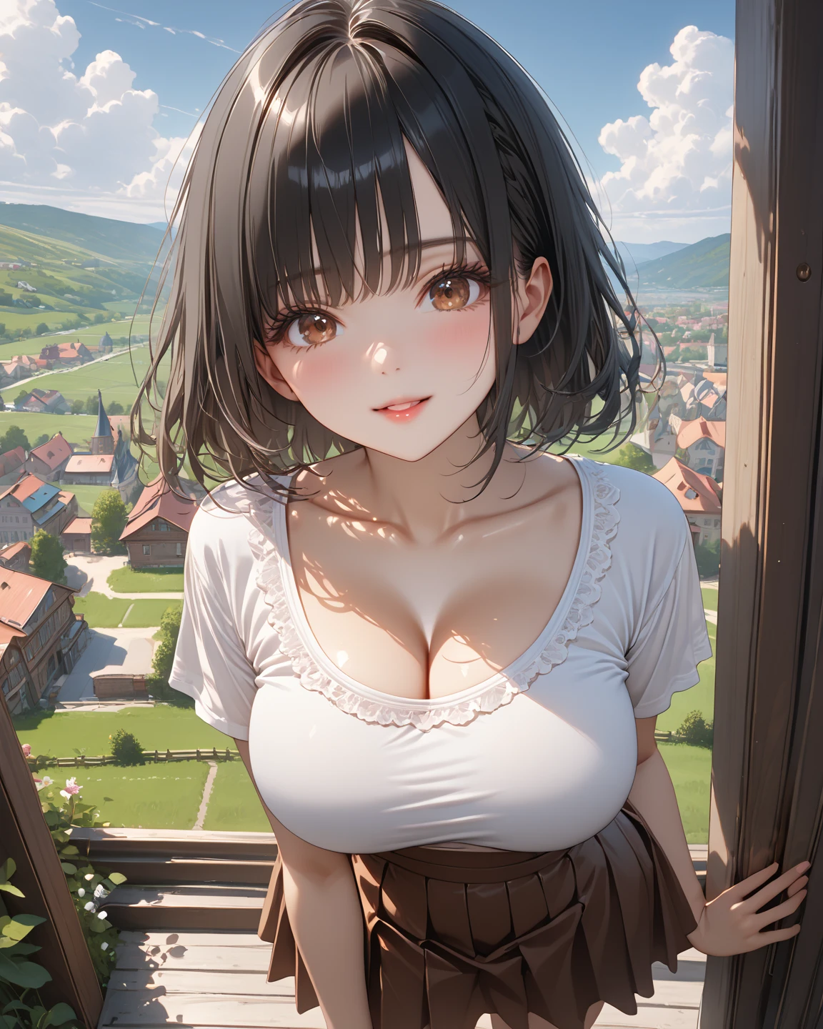 nsfw、hyper photorealistic、(masutepiece, 超A high resolution, Best Quality:1.3), (Jet black eyes:1.3), (yellowish-brown skin tone:1.0), Sleek straight bob, Light blue hair, Pensive, Large breasts, From above, Portrait, girl, cleavage, South Korea, sightseeing, Boseong Green Tea Fields, vast tea plantations in Boseong known for their scenic beauty and green tea production.,,Realistic:1.3,Upper body,Looking at Viewer,large full breasts,big butts,A smile for a lover,barechested,teats,Breast milk out of the