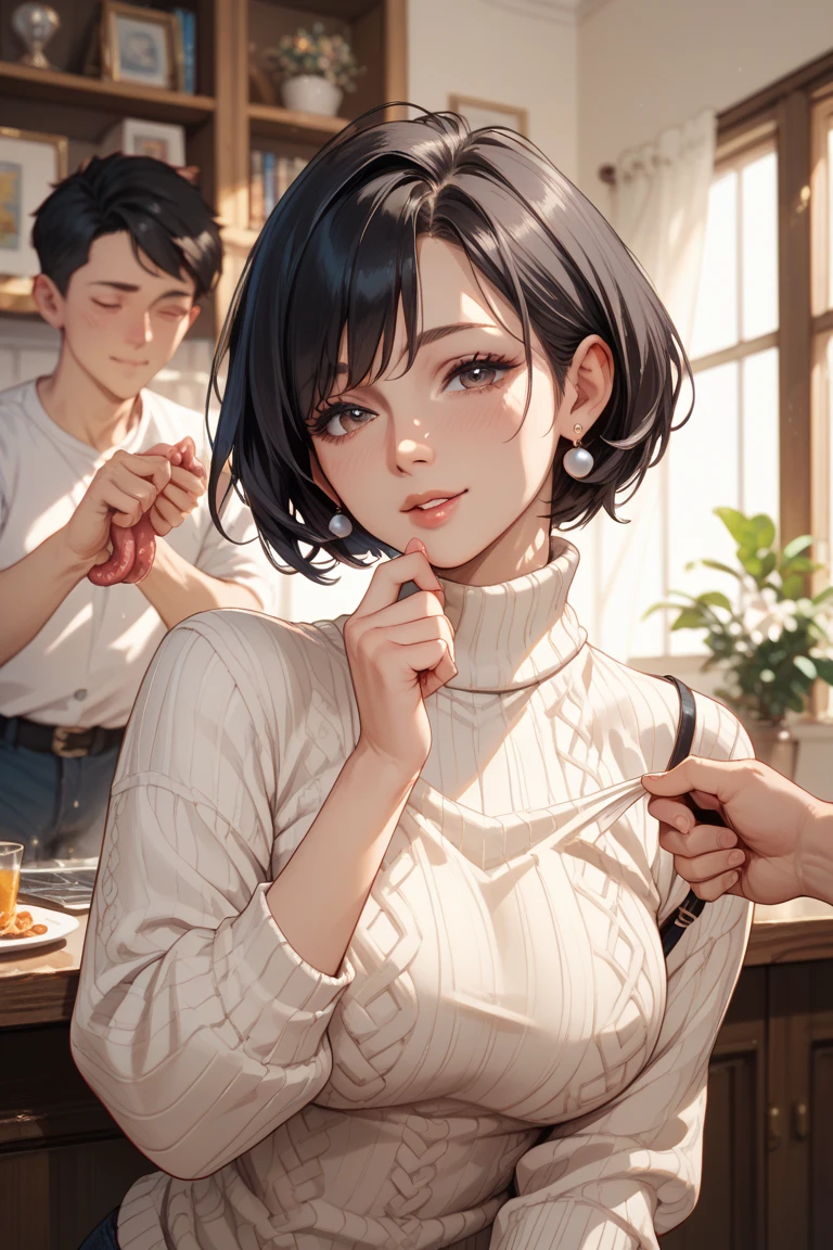 ベランダでBlowjobする若妻、Super detailed、Particles of light:0.5、Shiny and smooth skin texture、Put your hands on the railing、Beautiful Eyes、Blowjob、Open your mouth and stick out your tongue、Natural Texture、Short Hair、、Mature slender beauty、Small breasts、Dignified face、A thin cut-and-sew sweater and a white skirt、Breasts are visible when slouching、Licking the male genitalia with the tongue、hold the penis with one's hand、Small breasts、slight chest