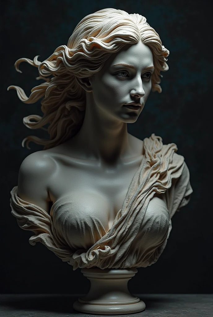 A close-up of a statue of a woman with long hair, Goddess. Extremely high detail, 3 d Goddess portrait, Persephone Sculpture, 8k realistic bernini sculpture, digital painting greek myth, Inspired by Gian Lorenzo Bernini, Detailed 4K digital art, Greek sculpture of divinity portrait, black and white vector art, extremely detailed Goddess shot