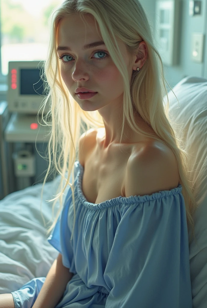 My innocent 15 year old girlfriend , blonde with long, natural hair sends me provocative photos on her bed,wearing a mask modeling her new blue dress with white flowers.At night before sleeping. Warm light (full real)) at night, warm candle light, sensual half light
