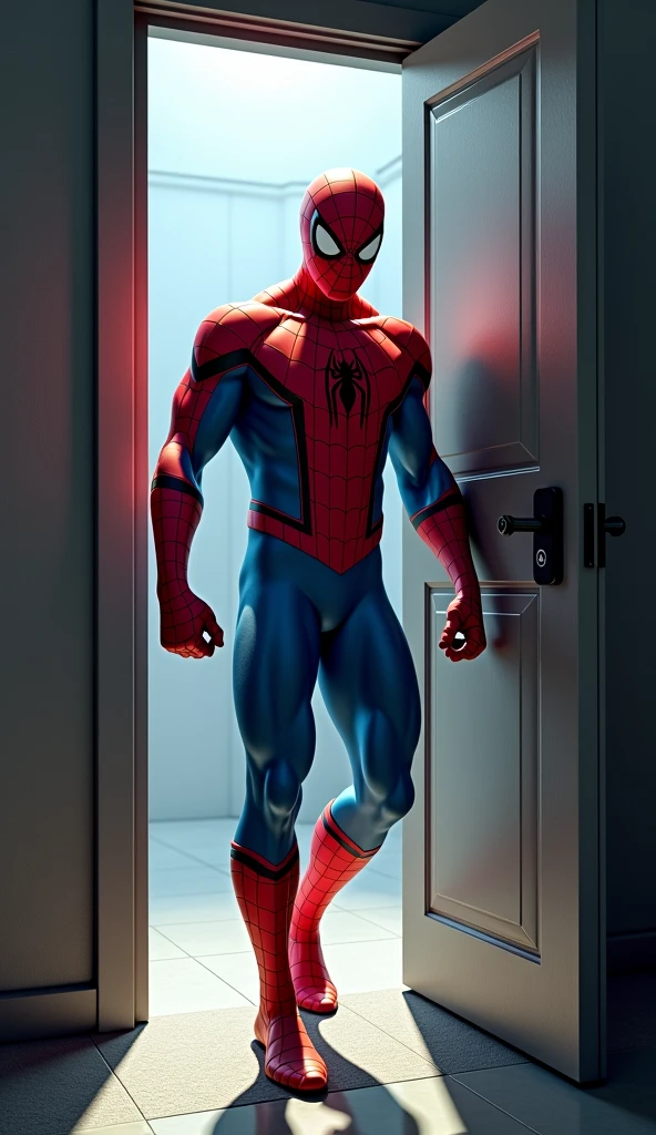 Spiderman in the shower without clothes