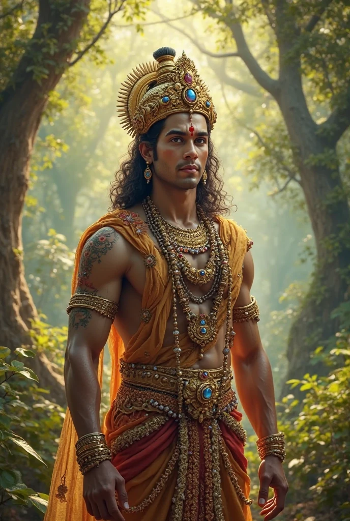 Full body image hindu young male god with skinny body and rich costume Full body seeing front