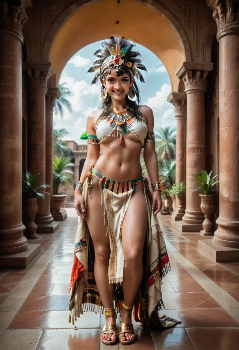 ((masterpiece)), ((best quality)), ((highres)), extremely detailed)), a beautiful slim muscular 21-year-old Native American woman (Grace Kelly:Milla Jovovich:0.5), Pocahontas, full body shot, firm small breasts, (super realistic), open seductive mouth, showing teeth, (peerless beauty), detailed skin texture, detailed cloth texture, beautiful detailed face, intricate details, ultra detailed, indigenous feather jewelry, feather headdress, traditional handmade green bra and dress, armed female hunter warrior,  ((dance pose)) front to the camera and looking at camera, ultra realistic, bokeh:1.2, Lens flare, (vivd colour:1.2)front view,kneeling, seductive smile, posing provocative, legs spread, cameltoe, open mouth,slave collar, longing gaze, submissive, worshipping