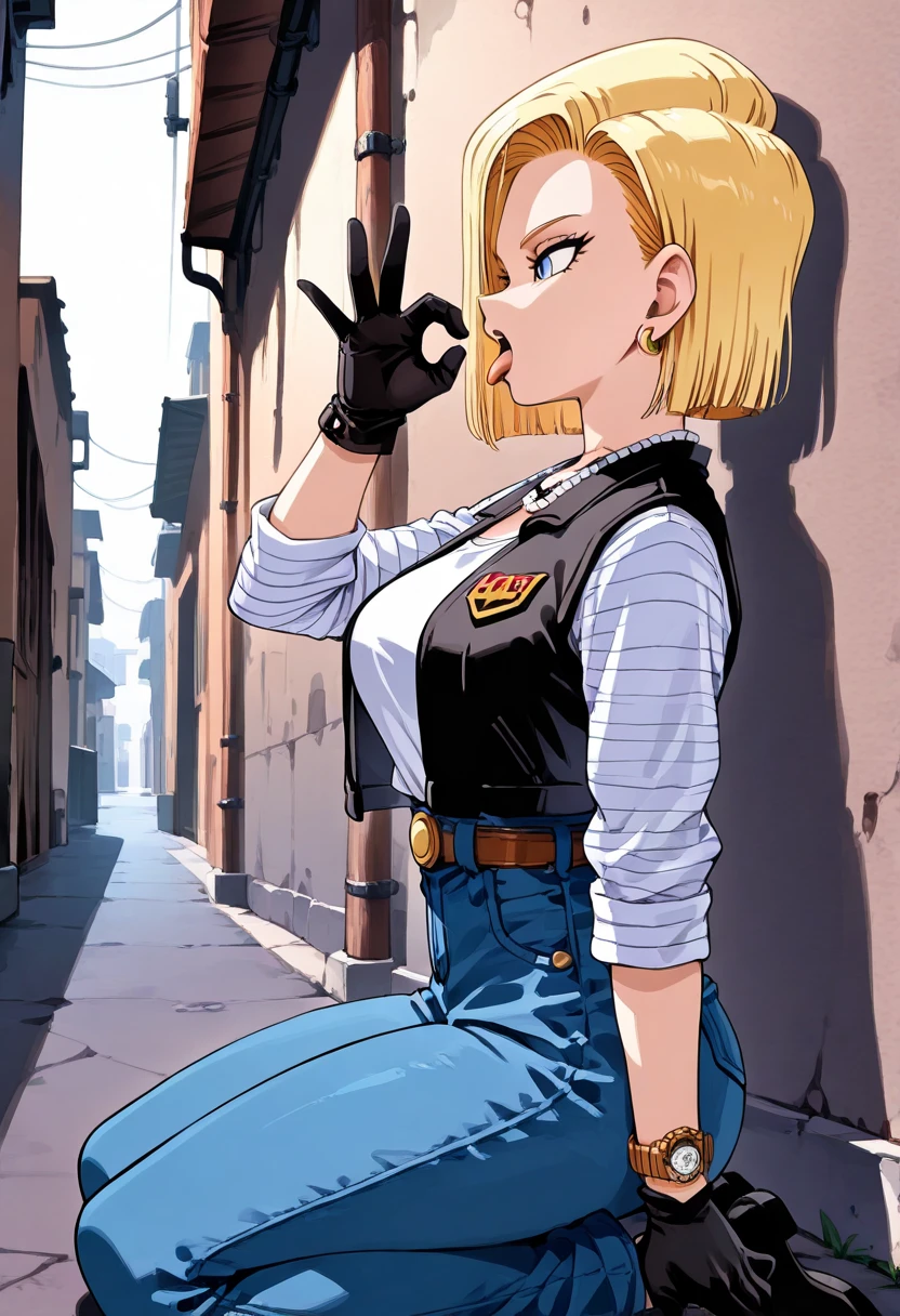 (masterpiece, best quality:1.1), thief (dq3), 1girl, solo, short hair, white hair, blue eyes, blush, medium breasts, pink gloves, jewelry, pearl necklace, earrings, belt, sword, yellow breastplate, black bodysuit, bag, (coin, sword on hip:1.2), (blue skies, nature:1.2) turned around, bent over, presenting ass, cameltoe, grabbing ass, spread buttcheeks, through clothes,