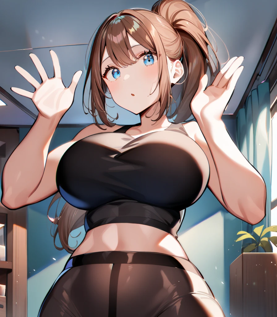 sagging breasts,mature female,huge breasts, gigantic breasts, (((face focus))),solo,grin,cowboy shot,gyaru,((nagatiti)),eyeshadow,lip,Shiny eyelashes,blonde hair, (((two-tone hair))),piercing, tatto,Black tank top, navel, plaid open shirt,toilet,long wavy hair, bare forehead,black hair,denim pants,sitting,