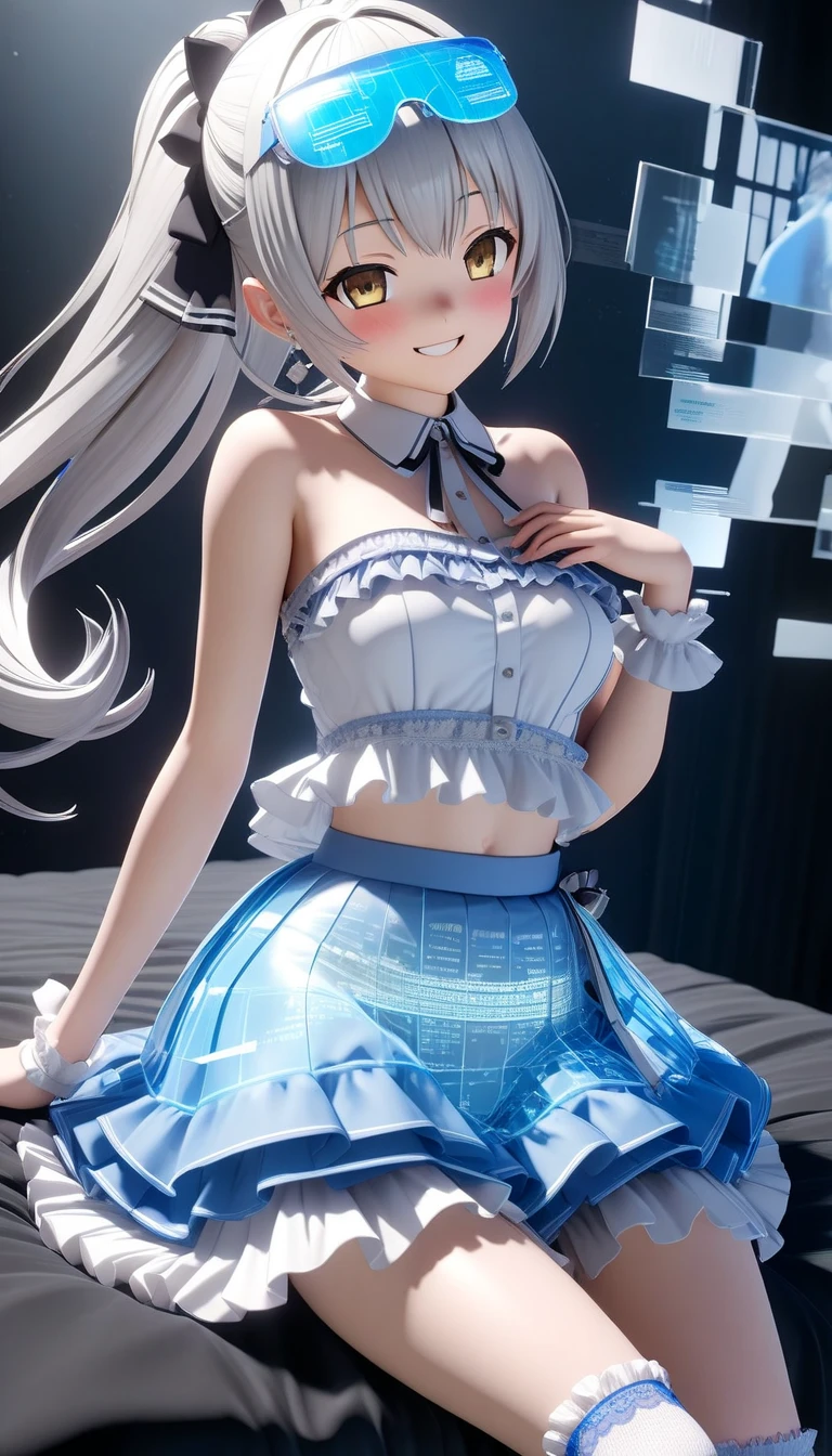 Low - Angle,from below,((1 girl, dancing)), ((masterpiece:1.4, highest quality)), ((masterpiece, highest resolution)), (beautiful illustrations),(Beautiful semi-long silver hair),cute office lady, (white blouse, Elegant flared skirt with flower print), (looking at the viewer),
innocent smile, Day, the wind is strong,cinematic lighting,white over knee high,lace chalk, Wristband, fingerless gloves, over knee high,
lace chalk, diamond necklace,Wristband, fingerless gloves, earrings,