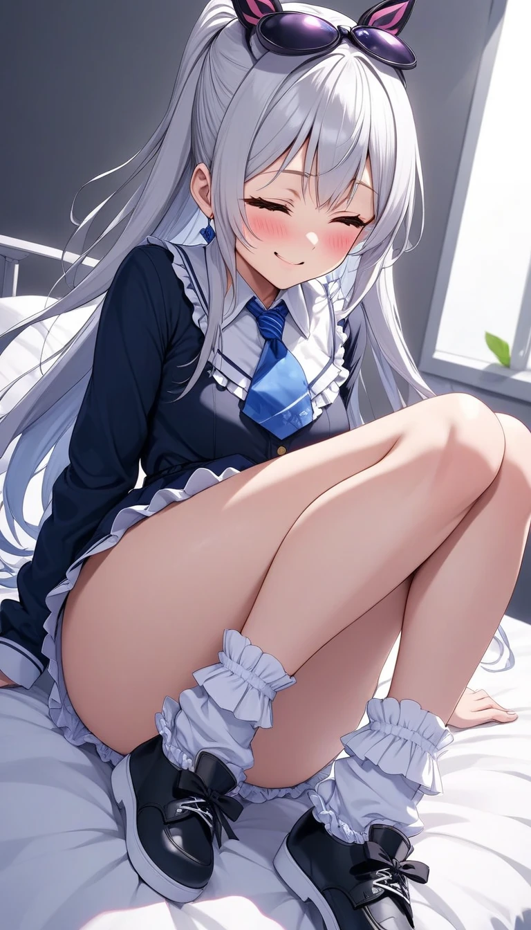 very cute and beautiful girl,(Very detailed美しい顔), (smile),blush,Black Hair,Seraphim,(White Hair、long hair),(White Shirt、Pleated navy blue pread your legs、Squat)、Sitting、(From below)、(Lace panties), Country road, (Highest quality,masterpiece:1.0),Absurd,High resolution,Super detailed,Very detailed,32K,8k resolution, Intricate details,Movie Scenes,Detailed Background,alone,Dynamic Angle,