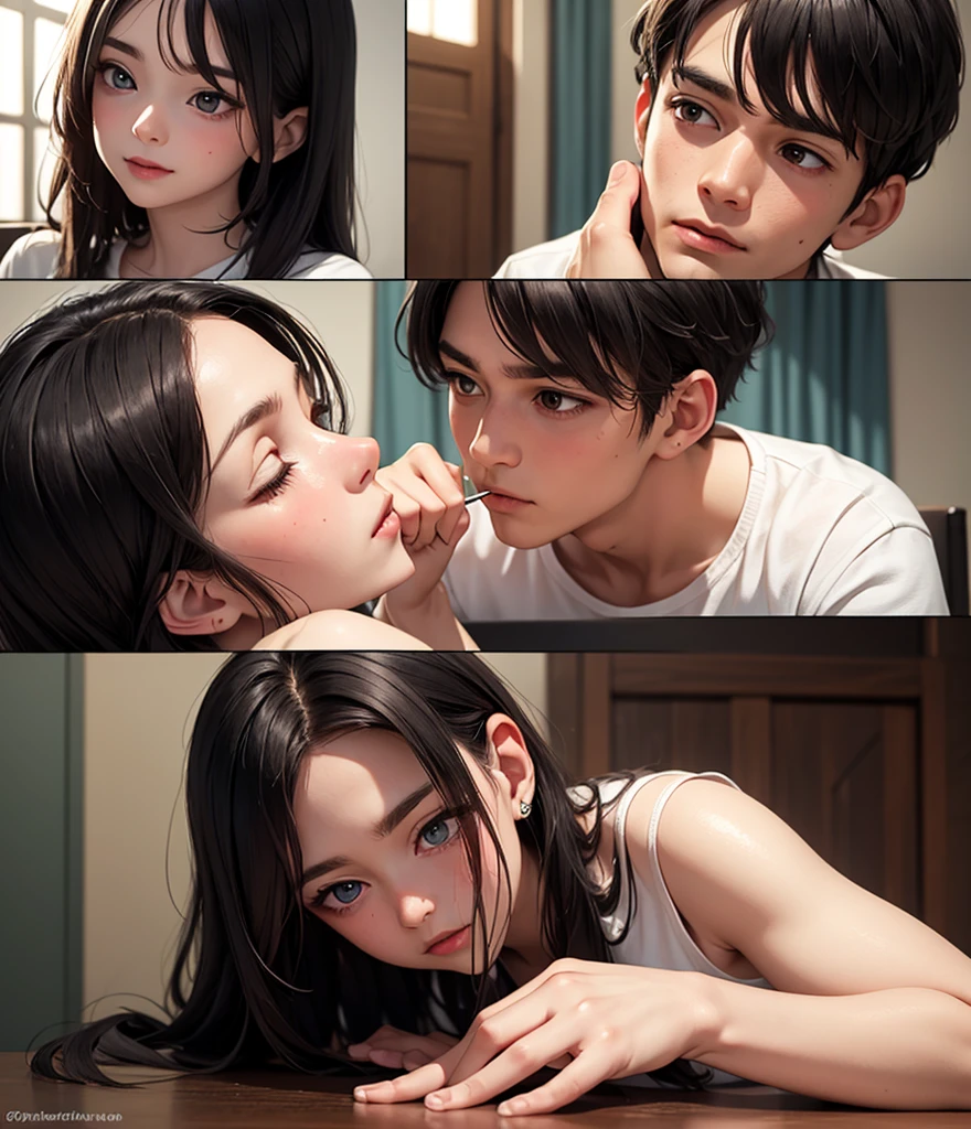 Love story、TV drama、Romantic drama、Love story suddenly、pure love、Romance between handsome man and beautiful woman wearing a white camisole,short black hair、Live Action、realisitic、high-level image quality