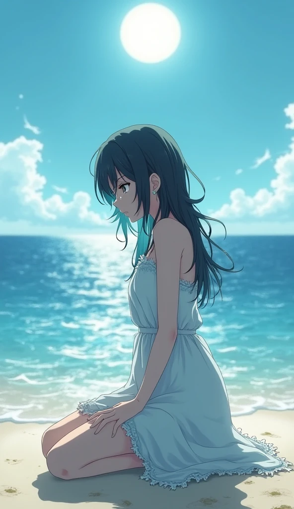 An anime girl standing on a Beach, waves crashing in the background. beautiful, dynamic angle, bright colors, detailed face, flowing hair, The wind blows through your hair. In the style of Makoto Shinkai, with a realistic and cinematic aesthetic.
keyword: anime girl, Beach, Makoto Shinkai, realistic, cinematic, bright colors, The wind blows through your hair, detailed face, flowing hair, sparkling eyes.