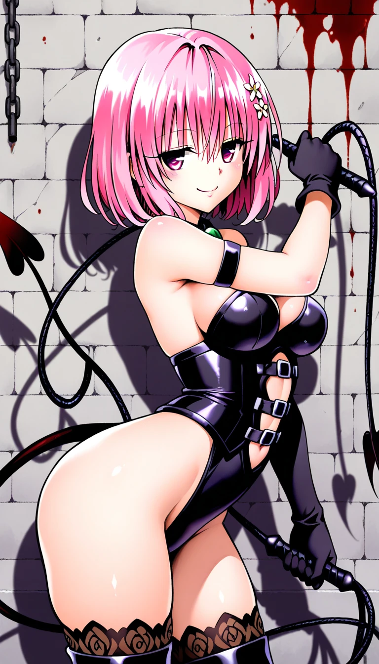 (((Pixel Perfect,Perfect in every detail))), smile,NSWF,lovely,Leather whip,whip!!!!!,cinematic,whipを手に持っている,Full body portrait,長いwhipが床に垂れている