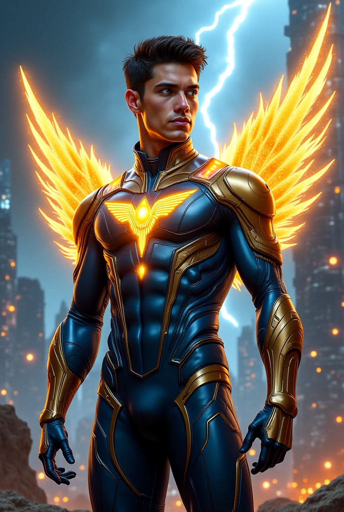 In this stunning image, we see a legendary superhero in all his glory. He is in a pose of grandeur, radiating strength and determination. His defined and powerful muscles are visible through his iconic suit, revealing his intense dedication to training and combat.

The photo was captured by a renowned hero photographer, using state-of-the-art technology to ensure exceptional quality. The dramatic lighting highlights every detail of the superhero, creating a striking contrast between the illuminated areas and the surrounding shadows.

With a majestic posture, the superhero stands, his feet firmly planted on the ground, conveying a sense of unwavering stability and confidence. His piercing and determined gaze captures the essence of his mission, while the fluttering cloak around him adds a touch of grandeur to the scene.

Your heroic suit is composed of high-tech materials, designed to offer protection and flexibility during your battles. Meticulous details such as emblems, textures and vibrant colors adorn the costume, underscoring its iconic identity and inspiring hope and wonder in those who see it.

In the background, the city stretches out on an urban skyline, illuminated by the lights of the night. This urban landscape symbolizes the place where the superhero fights crime and protects the innocent, being the stage of his heroic adventures.

This description seeks to convey the grandeur and grandeur of the superhero in a heroic pose. Remember that the characteristics of the hero and his costume can vary depending on the character and the universe to which he belongs, allowing for different interpretations and visual styles.