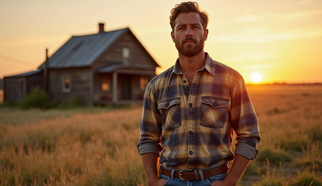 masterpiece, Best Quality, high resolution, Close-up portrait, (1 chico:1.4) A man in a lumberjack suit, (with shirt: 1.2) male focus, focus alone, tanned skin, 25-year-old man dressed as a lumberjack, strong, furry, (shirtless: 1.2), in the background a farm, in a storm, amazing composition, Front view, HdR, volumetric lighting, (plano general, from the front:1.2) (GS-Macho :1.5) (magnificent landscape:1.2)