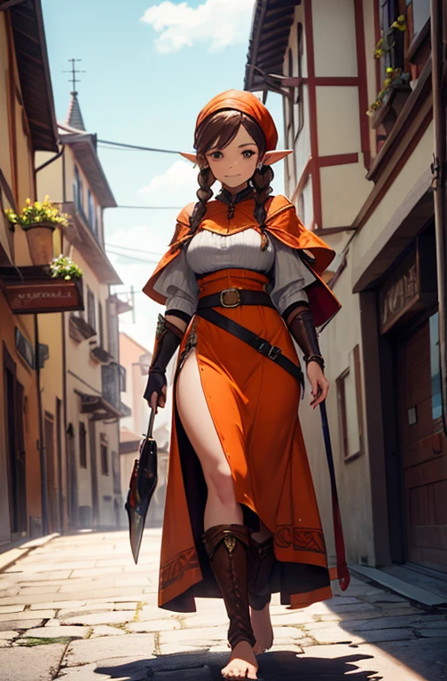 lyubava, 1girl, solo, long hair, green eyes, brown hair, braid, Head Cover, <lora:lyubava-20:0.6>
ekibanki, red hair, blush, short hair, open mouth, :d, blue bow, red eyes, (cropped jacket:1.1), (black bodysuit:1.2), (red cape:1.1), (underboob:0.8), covered navel, (two-sided cape:1.2), zipper, (blue cape:0.7), [medium breasts:.5], black gloves, long sleeves, standing, claw pose, yellow background, elaborate background, in the pirate ship