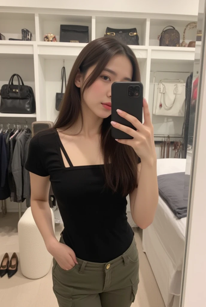 korean, Kizi, Bblack hair, large lips, voluminous breasts
