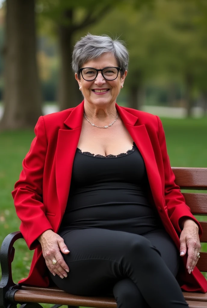 granny woman, 70 years old, , very short brunette hair, glasses, voluptuous body, (((wears a fucsia short tight dress))), ((on the garden)), standing, realistic photo, masterpiece, (((at night))) super Detailed, high details, anatomically correct, wide shot, ((looking at the viewer)), folds in the skin, ((fisheye angle)), (((many people on the background))), hands on the hips, cleavage