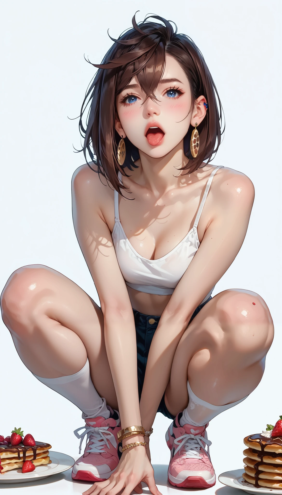 ((Best Quality)),NSFW,((Realistic)),((Absurd resolution,Ultra High Resolution,Highly detailed)),(Highly detailed face:1.2),8k,RAW,cinematic lighting,1girl,((Japanese)),mature female,(feminine),((beautiful)),(pretty face),(Armpit hair:1.3),(open mouth:1.4),(cry:1.3),(erect penis:1.3),(cum projectile:1.2),standing,bondage,(closed eyes:1.2),detailed skin,(pale skin),(wet skin:1.3),(full nude:1.4),(Pubic hair:1.4),Thick eyebrows,droopy eyes,straight eyebrows,Low eyebrows,(thick lips:1.2),(Glossy lips),(lip stick),((blush)),(young),(Tall body),(slim),((curvy hips)),((round hip)),(athletic body:1.4),muscular,((wide forehead)),((Pulled back hair)),braid,Perfect Anatomy,(flat chest:1.3),Black medium hair,Erect nipples