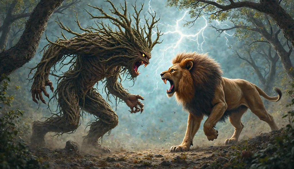 fighting a lion, (anime), bizarre scenario, This is Junji, Yusuke Murata, black and white, 8K, anime, horror