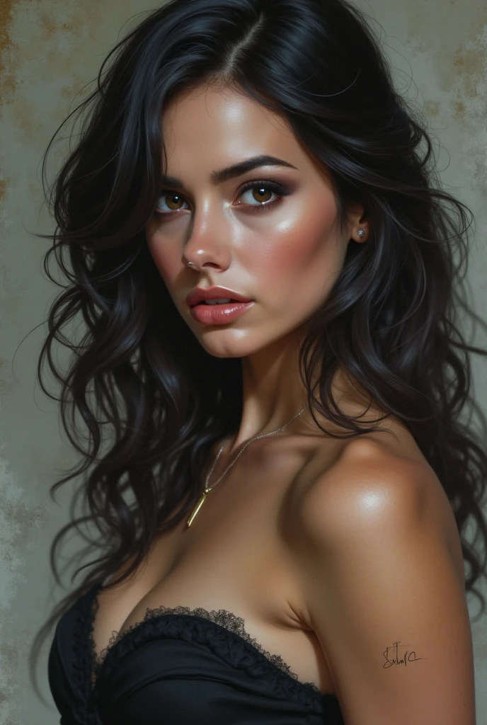 photorealistic, 1girl, beautiful detailed eyes, beautiful detailed lips, extremely detailed face, longeyelashes, woman touching herself sensually, intimate, erotic, alluring, soft skin, glowing skin, intricate details, chiaroscuro lighting, dramatic lighting, deep shadows, warm color palette, subtle color grading, oil painting, highly detailed