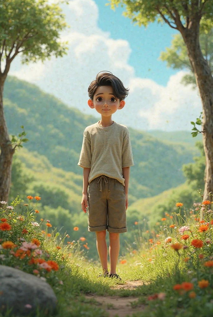 A boy thought on the road