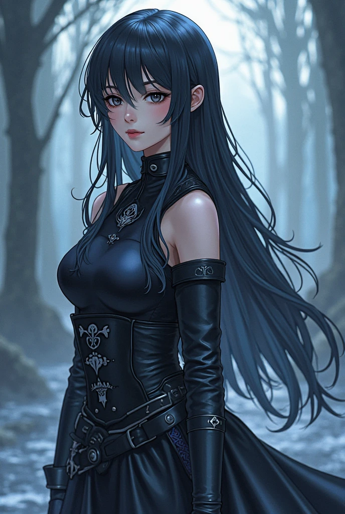 Coven Ahri, 1 garota, vestir, mangas destacadas, cabelo multicolorido, cabelo preto com estrias de cabelo grandes brancas, franja, preto ondulado, cabelo ondulado, orelhas de animais, olhos amarelos, very pale skin, maquiagem roxa escura, batom preto, in a dark ambient landscape setting with dark lighting, durante a noite, obra de arte, melhor qualidade, arte premiada, maravilhoso, cabelo preto com grandes estrias de cabelo branco, ambiente escuro, coven, maravilhoso, retrato, fechar o rosto, detalhado
